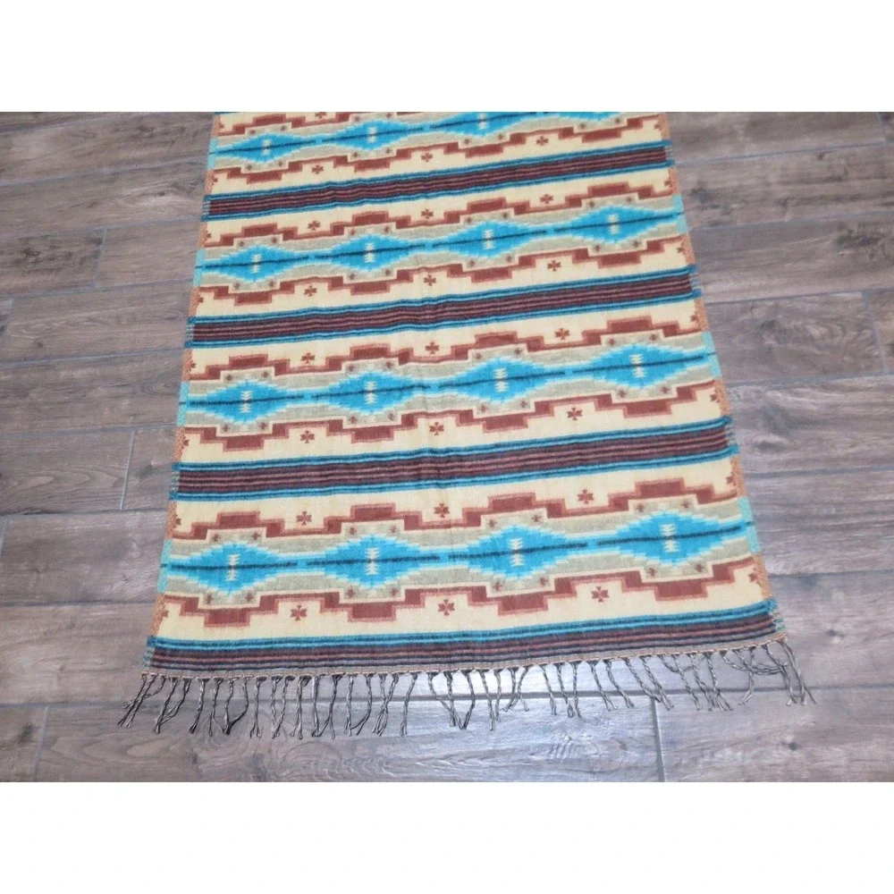 Mission Del Rey Fringed‎ Reversible Throw Wrap Southwestern Multicolor 37